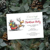 Trendy quirky reindeer Christmas party invite 招待状