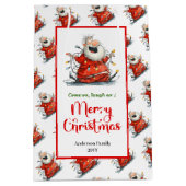 Trendy quirky Santa cute cheerful holiday gift bag ミディアムペーパーバッグ (正面)
