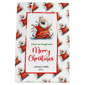 Trendy quirky Santa cute cheerful holiday gift bag ミディアムペーパーバッグ (裏面)