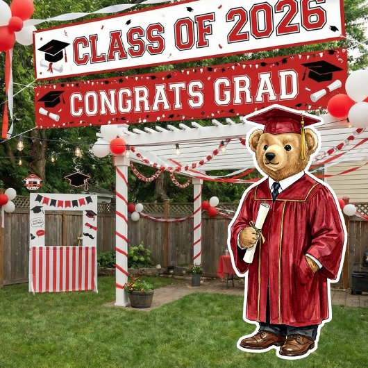 Trendy Red Bear Printable Graduation Party Decor ポスター