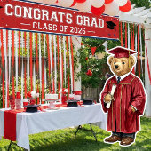 Trendy Red Bear Printable Graduation Party Decor ポスター