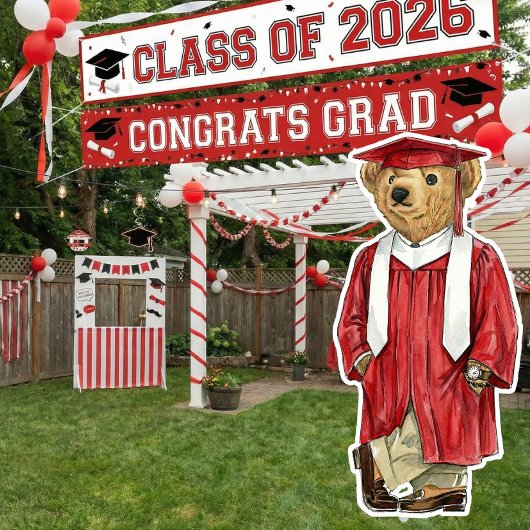 Trendy Red Bear Printable Graduation Party Decor ポスター