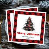 Trendy Red Black Plaid Napkin Custom Christmas