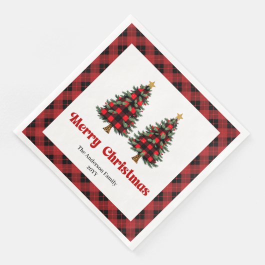 Trendy Red Black Plaid Napkin Personalized (コーナー)