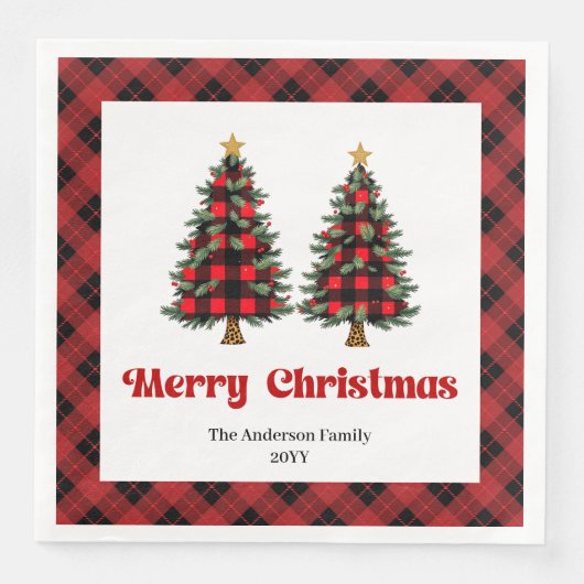 Trendy Red Black Plaid Napkin Personalized (正面)