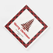 Trendy Red Black Plaid Tree Napkin Custom Name (コーナー)