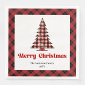 Trendy Red Black Plaid Tree Napkin Custom Name (正面)