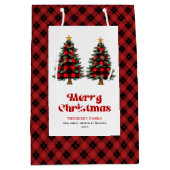 Trendy red black tartan Christmas bag editable ミディアムペーパーバッグ (正面)