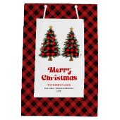 Trendy red black tartan Christmas bag editable ミディアムペーパーバッグ (裏面)