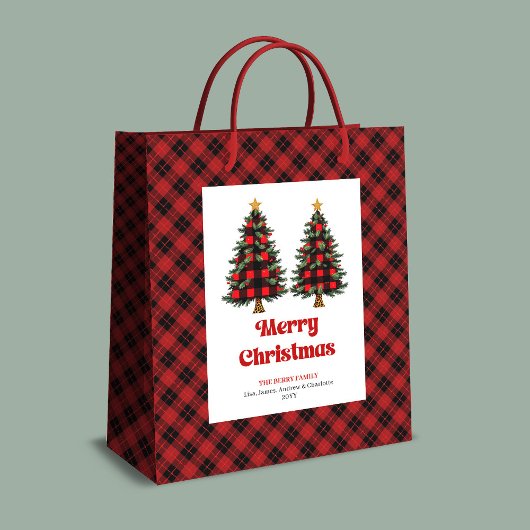 Trendy red black tartan Christmas bag editable ミディアムペーパーバッグ