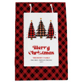 Trendy red black tartan Christmas gift bag custom ミディアムペーパーバッグ (正面)
