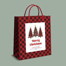 Trendy red black tartan Christmas gift bag custom ミディアムペーパーバッグ