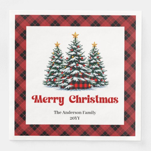 Trendy Red Black Tartan Napkin for Christmas (正面)