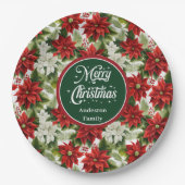 Trendy Red Christmas Flowers Custom Paper Plates ペーパープレート (正面)