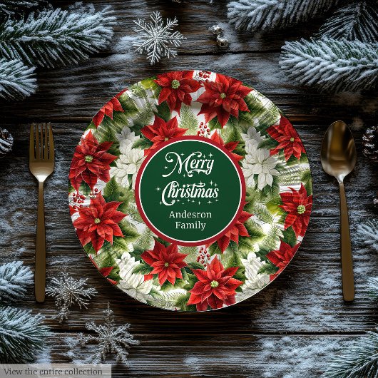 Trendy Red Christmas Flowers Custom Paper Plates ペーパープレート