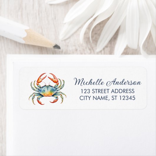 Trendy Red Crab Nautical Return Address Label ラベル (インサイチュ)