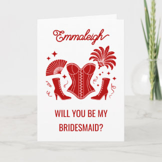 Trendy Red Las Vegas Showgirl Bridesmaid Proposal カード