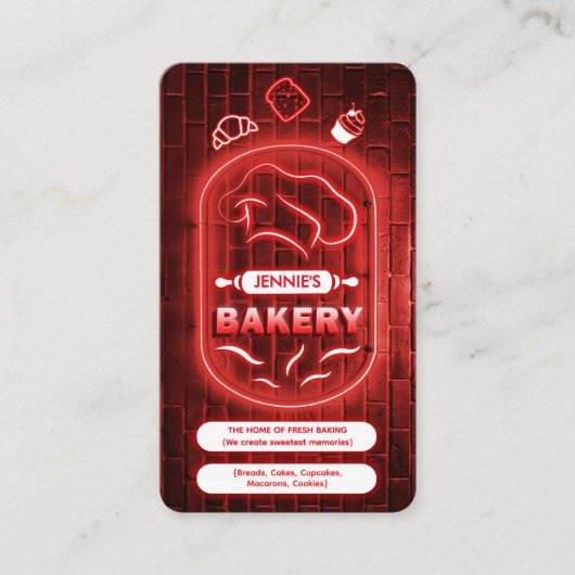 Trendy Red Neon Pink Bakery Custom Logo QR Code   名刺 (正面)