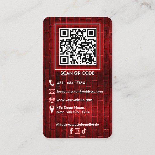 Trendy Red Neon Pink Bakery Custom Logo QR Code 名刺 (裏面)