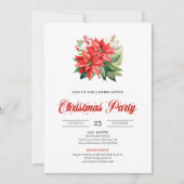 Trendy Red Poinsettia Holiday Party Christmas   招待状 (正面)