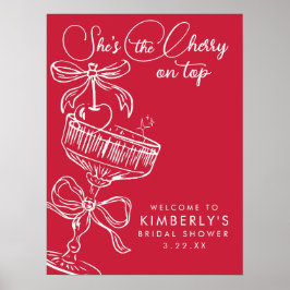 Trendy Red She's The Cherry On Top Bridal Shower ポスター