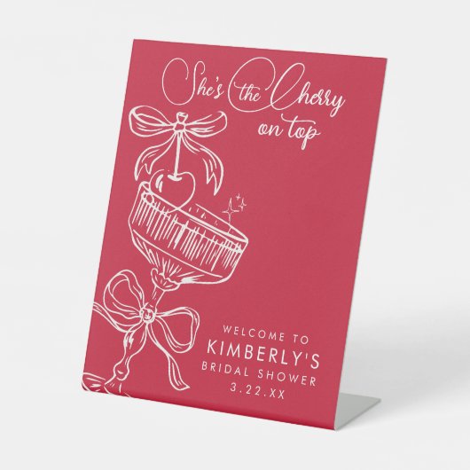 Trendy Red She's The Cherry On Top Bridal Shower 台座サイン (正面)
