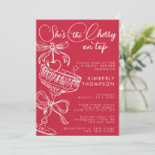 Trendy Red She's The Cherry On Top Bridal Shower 招待状 (スタンド正面)