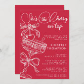Trendy Red She's The Cherry On Top Bridal Shower 招待状 (正面/裏面)