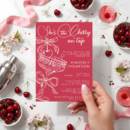 Trendy Red She's The Cherry On Top Bridal Shower 招待状