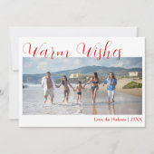 Trendy Red Warm Wishes Two Beach Family Photo シーズンカード (正面)