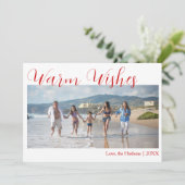Trendy Red Warm Wishes Two Beach Family Photo シーズンカード (スタンド正面)