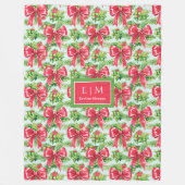 Trendy red watercolor preppy custom name fleece フリースブランケット (正面)