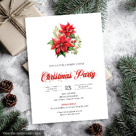 Trendy Red White Poinsettia Holiday Party Invites 招待状