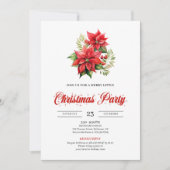 Trendy Red White Poinsettia Holiday Party Invites 招待状 (正面)