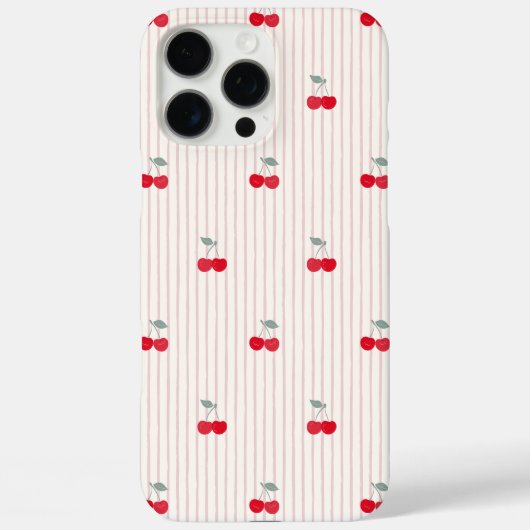 Trendy Retro Coquette Red Cherries Pinstripe Case-Mate iPhoneケース (裏面)