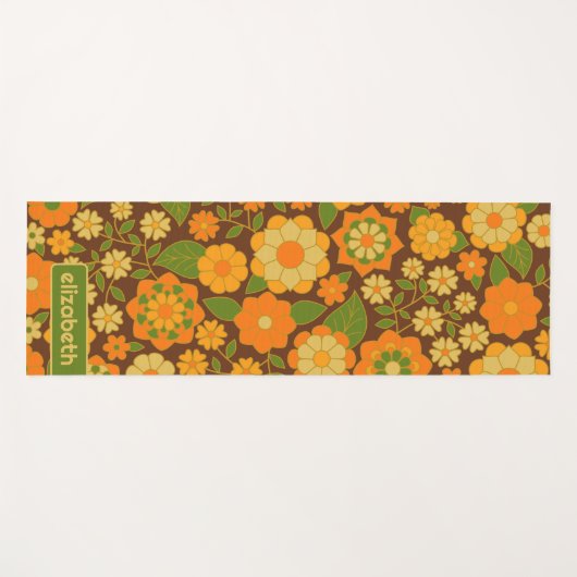 Trendy Retro Floral Pattern Custom name block  ヨガマット (正面(横))