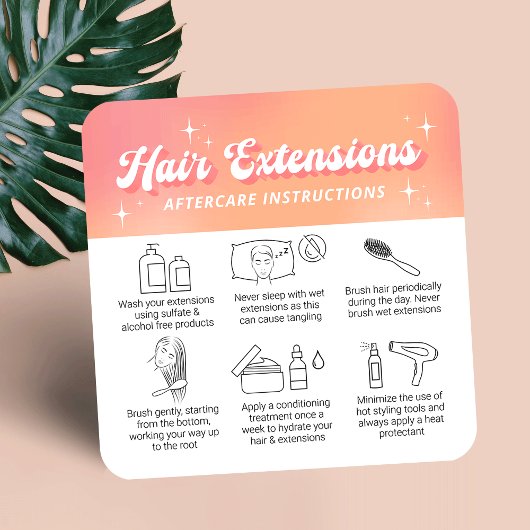 Trendy Retro Peach Logo Hair Extensions Aftercare スクエア名刺