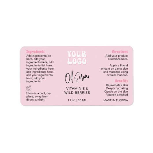 Trendy Retro Pink 1 OZ 30ml Dropper Bottle ラベル (正面)