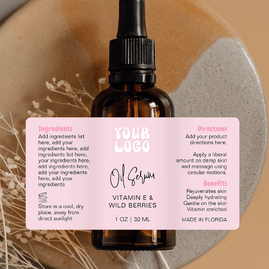 Trendy Retro Pink 1 OZ 30ml Dropper Bottle ラベル