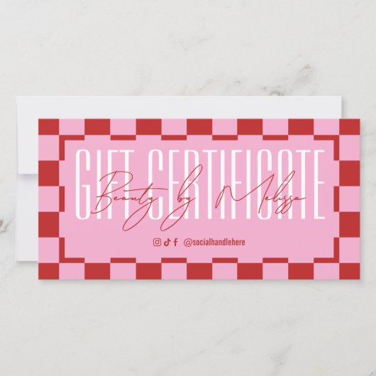 Trendy Retro Pink & Red Spa Salon Gift Certificate (正面)