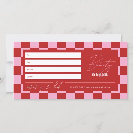 Trendy Retro Pink & Red Spa Salon Gift Certificate (裏面)