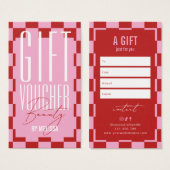 Trendy Retro Pink & Red Spa Salon Gift Voucher (正面&裏面)