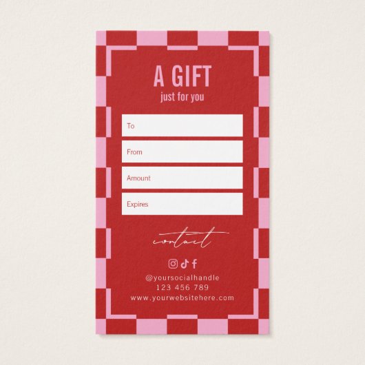 Trendy Retro Pink & Red Spa Salon Gift Voucher (裏面)
