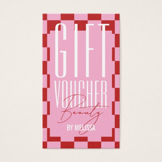 Trendy Retro Pink & Red Spa Salon Gift Voucher (正面)