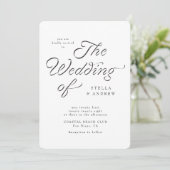 Trendy Ribbon Elegant Script Wedding Invitation 招待状 (スタンド正面)