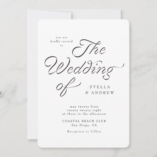 Trendy Ribbon Elegant Script Wedding Invitation 招待状 (正面)
