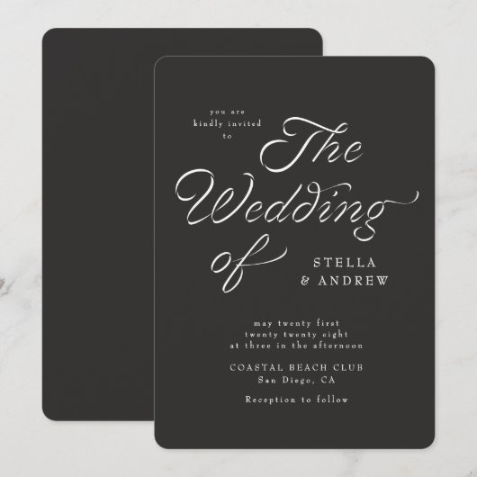 Trendy Ribbon Elegant Script Wedding Invitation 招待状 (正面/裏面)