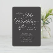 Trendy Ribbon Elegant Script Wedding Invitation 招待状 (スタンド正面)