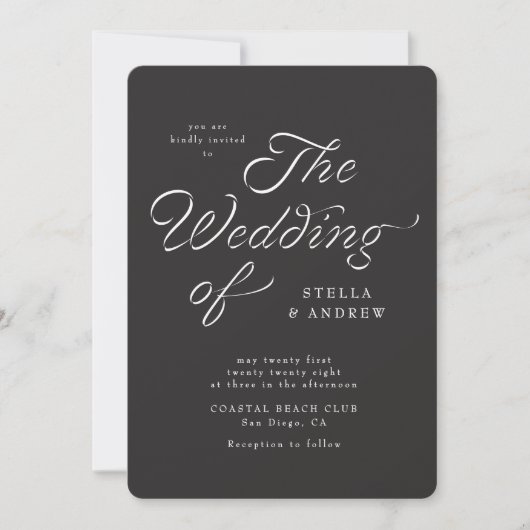 Trendy Ribbon Elegant Script Wedding Invitation 招待状 (正面)