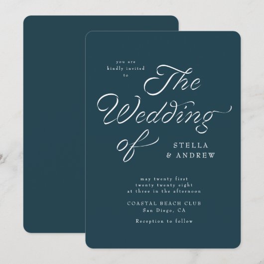 Trendy Ribbon Elegant Script Wedding Invitation 招待状 (正面/裏面)